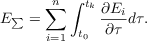 $$E_{\sum} = \sum^{n}_{i = 1}  \int^{t_k}_{t_0}\frac{\partial E_i}{\partial \tau}d\tau .$$