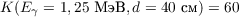 $K(E_{\gamma}=1,25\text{ МэВ},d = 40\text{ см}) = 60$